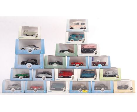 A collection of 20x assorted Oxford 1/76 scale diecast model cars and vehicles. Suitable for 00 gauge model railway layouts. 