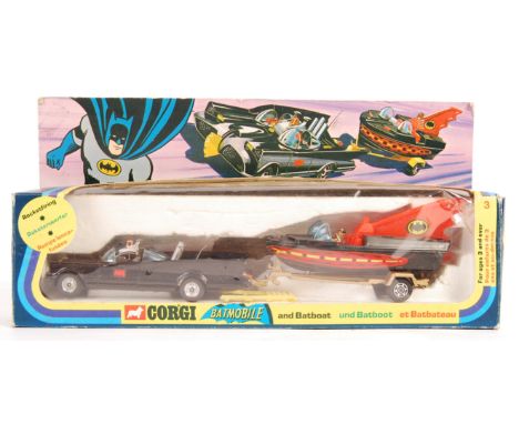 A rare original vintage Corgi made Gift Set No.3 ' Batmobile and Batboat ' from Batman. Models appear very near mint, and sti