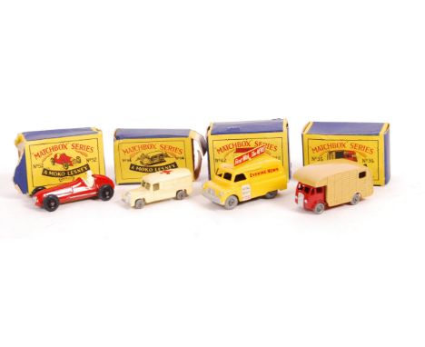 A collection of x4 vintage Matchbox Moko Lesney boxed diecast models, comprising: No.52 Maserati (red, with black wheels - mo