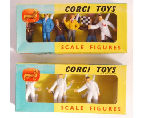 Two rare vintage Corgi Toys made diecast model ' Scale Figures ' accessory sets. No. 1501 ' Racing Drivers And Pit Mechanics 