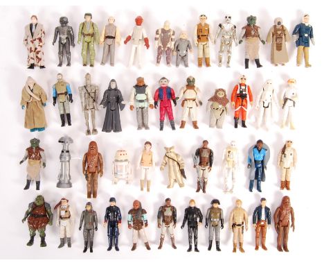 A large collection of 40+ assorted vintage Palitoy / Kenner made Star Wars action figures. Includes; Dengar, Lobot, Admiral A