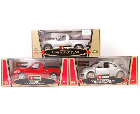 A collection of x3 Bburago / Burago 1/18 scale boxed precision diecast models. Comprising: Ford SVT F150, Ford SVT F150 Light