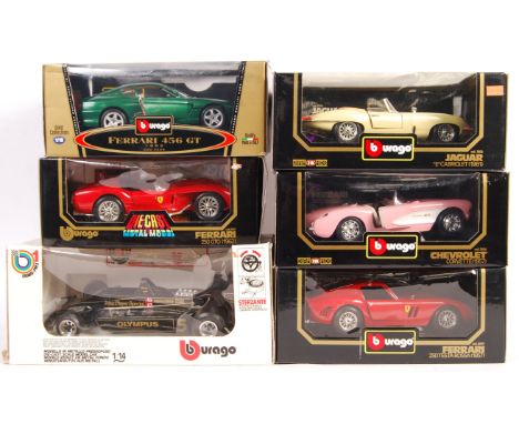 A collection of 6x Bburago / Burago made 1/18 scale diecast models comprising: 3336 Ferrari 456 GT, 3024 Chevrolet Corvette 1