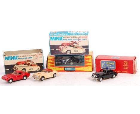 A collection of x4 original vintage Tri-ang / Triang Minic Motorways boxed vehicles - comprising: M.1577 Corvette Stingray, M