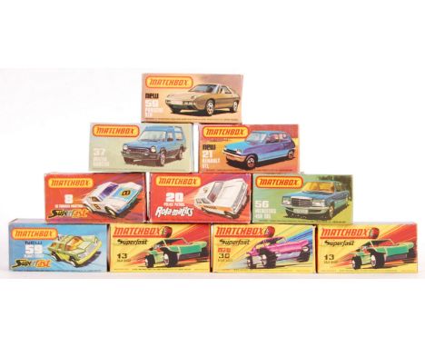 A collection of x10 original vintage Matchbox made ' Superfast ' (and other series) boxed diecast model cars and vehicles. In