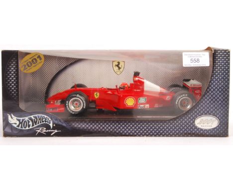 A Hot Wheels made 1/18 scale diecast model No. 50202 from the 2001 Racing Series - Micheal Schumacher F2001 Formula 1 F1 raci