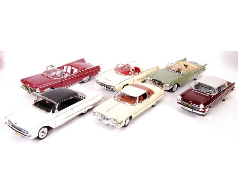 A collection of 6x 1/18 scale diecast models comprising: Anson 1973 Cadillac Eldorado, Revell 1961 Opel Kapitan, Road Signatu