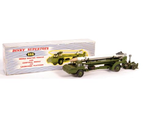 A rare original vintage Dinky Toys made military diecast model No. 666 ' Missile Erector Vehicle With Corporal Missile And La