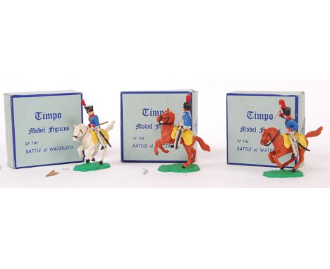 A collection of 3x rare original vintage Timpo made plastic model military figures from the ' Battle Of Waterloo ' series. To