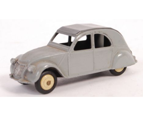 A rare original vintage Dinky Toys ' Made In France ' French model ' Citroen 2CV '. Two-tone grey, with cream hubs and detail