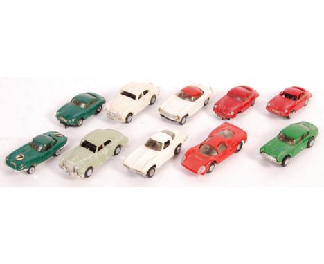 A collection of x10 original vintage Tri-ang / Triang Minic Motorways vehicles - all unboxed - to include; Mercedes, Jaguar S