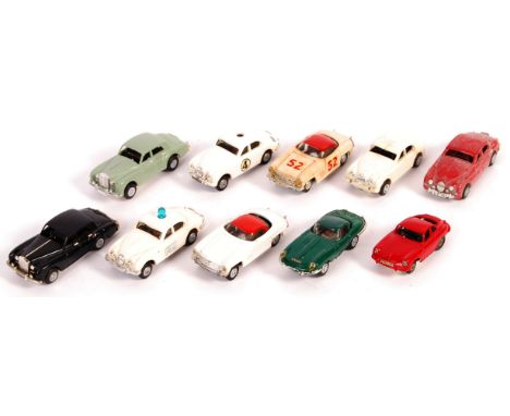 A collection of x10 original vintage Tri-ang / Triang Minic Motorways vehicles - all unboxed - to include; Jaguar Saloon Poli