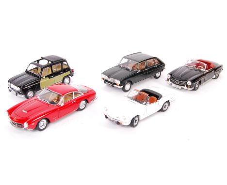 A collection of 5x 1/18 scale diecast models comprising: Norev Renault 4L, Norev Renault 16, Chrono Triumph Spitfire Mk IV, E