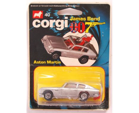 An original vintage Corgi made No. 40 ' James Bond 007 Aston Martin ' diecast model. c1979. Factory sealed upon its original 