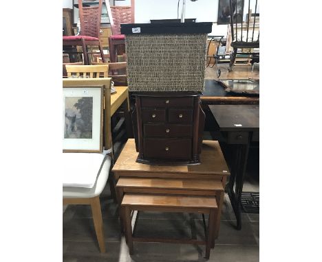 VINTAGE NEST OF TABLE MAGAZINE RACK & BASKET