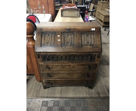 VINTAGE OAK LINEN FORD BUREAU 76CM W