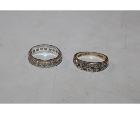 A 9ct gold ring set with chip diamonds and coloured stones,&nbsp; ring size M/N approx. 2.5g and a 9ct white and yellow gold 