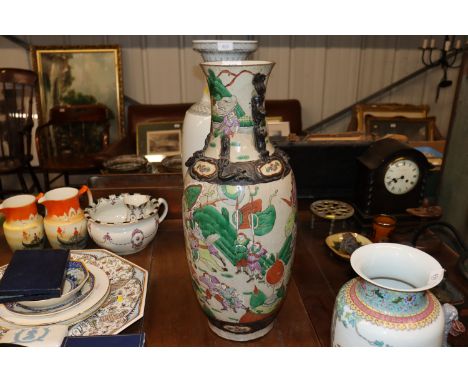A Chinese crackle glazed baluster vase AF; seal mark to base and decorated warriors&nbsp;