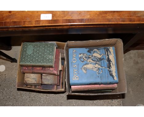 A box of vintage Boys Own annuals, circa 1930's and a box of mixed antiquarian books