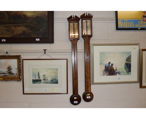 Comitti &amp; Son, mahogany and chequer banded stick barometer
