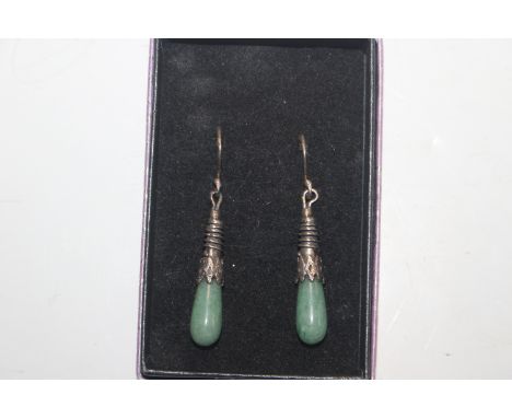 A pair of 925 silver and jade drop ear-rings 