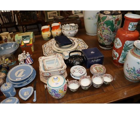 A quantity of various china to include a large octagonal pottery dish; a Poole pottery biscuit barrel; tureens etc.