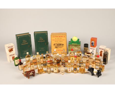 Collection of eighty-nine whisky miniatures, two sets of The Malt encyclopaedia Beneagles ceramic miniatures etcPlease note -
