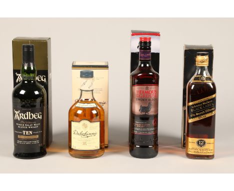 The Famous Grouse blended Scotch whisky Smoky Black, 70cl, 40% vol with cardboard box Ardbeg single Islay malt whisky, ten ye