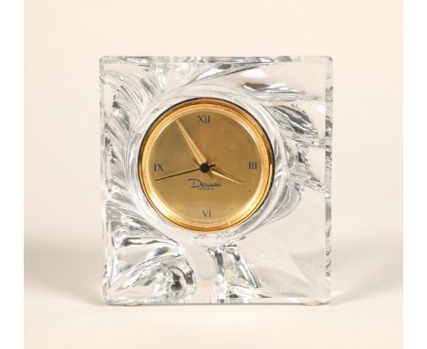 Daum glass mantle clock, signed to base, length 13cm, height 14cm