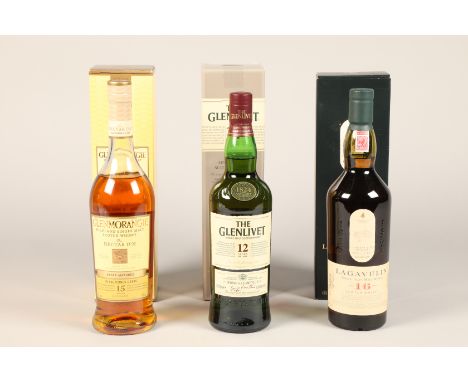 Glenmorangie Highland single malt Scotch whisky, 15 year old, 70cl, 46% vol with cardboard box Lagavulin single Islay malt wh