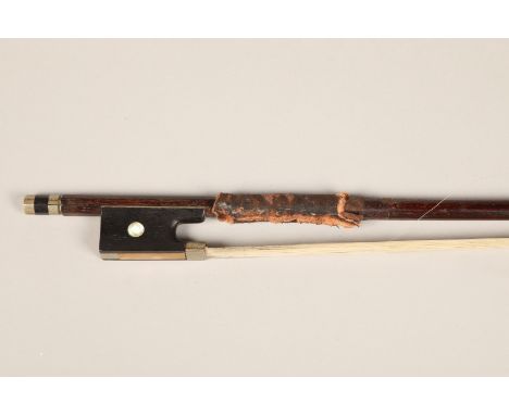 Violin bow, round stick, nickel mounted, weight 59 grams Condition reportIn need of new lapping, split through button, in nee