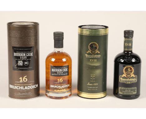 Bruichladdich Islay single malt Scotch whisky, aged 16 years, bourbon cask aged, 700ml, 46% vol with metal tube Bunnahabhain 