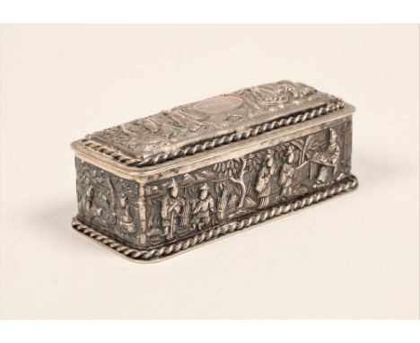 Chinese silver embossed trinket box, decorated with embossed Chinese figures with gilt interior, maker Hung Chong & Co Shangh