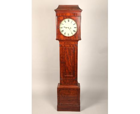 Scottish mahogany long cased clock, circular white enamel dial, roman numerals, Thomas Beggs, Glasgow (1822 - 1841) height 21