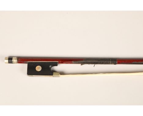 Violin bow, round stick, red brown colour, 54 weight grams, pearl missing from button Condition reportPearl missing from butt