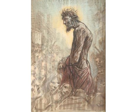 Peter Howson OBE (Scottish born 1958) ARR Framed mixed media 'Christ' 29cm x 22cm