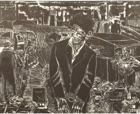 Anthony Davies (born 1947)Framed linocut'Wasteland No 6'50cm x 64cmBritish International Print Biennale Label Verso