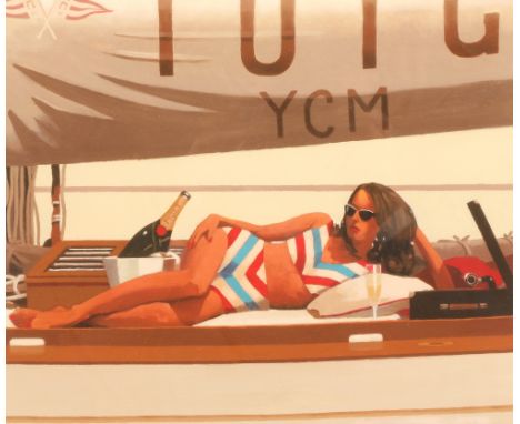 Jack Vettriano OBE (Scottish born 1951) Framed artists proof print, signed lower right 'Sunshine and Champagne' 24cm x 29cm