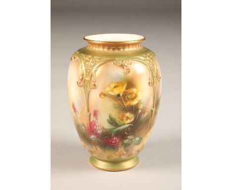 Hadley's Worcester vase, decorated with hand painted with flowers, gilt enrichments, height 14.5cm.CONDITION REPORT:The vase 