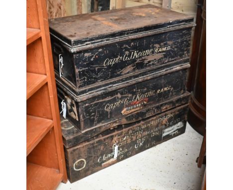 Vintage military uniform trunk stencilled 'LT APM Hodson' to/w two other Jones Brothers steel trunks formerly owned by G J Ke