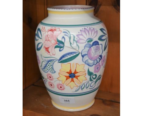 A large Poole Pottery floral-painted vase, impressed mark, 25 cm 