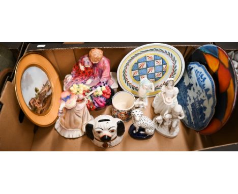 Various ceramics including 19th century Paris porcelain plate painted with a landscape, Chinese blue and white plaque, 1937 C