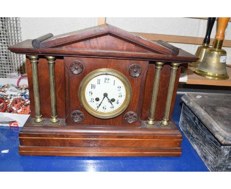 Early 20th Century mantel clock in architectural hardwood case