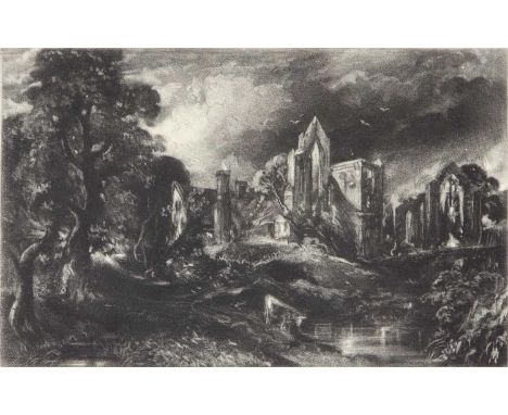 David Lucas (British, 1802-1881) after John Constable (British, 1776-1837), Castle Acre Priory, Mezzotint, 6x9insQty: 1