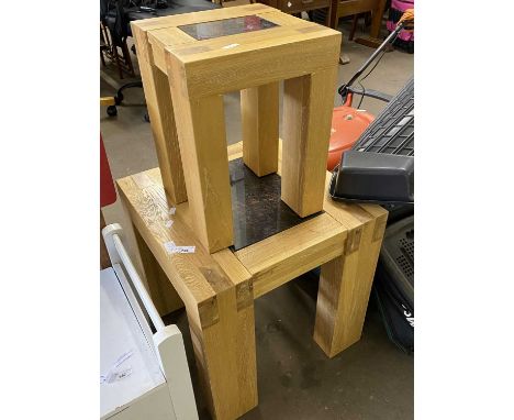 Modern oak and granite inset coffee table and a matching lamp table