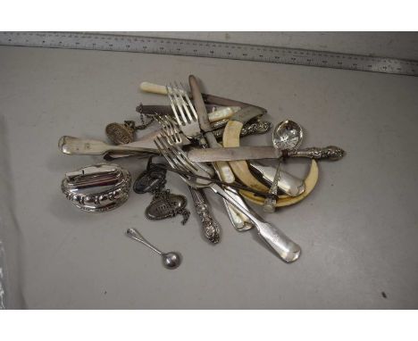 Mixed Lot: Various assorted cutlery, table lighter etc