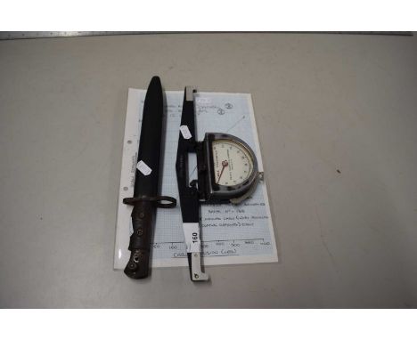 Vintage cable tensionmeter from the Pacific Scientific Company together with a small bayonet