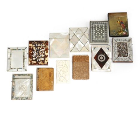 λ A collection of 19th century card cases, comprising: six mother of pearl examples, three with abalone banding, one carved w