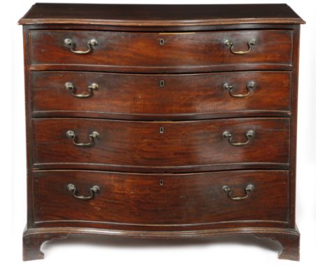 A George III mahogany serpentine chest, the moulded edge top above four long graduated drawers, on shaped bracket feet, 95.8c