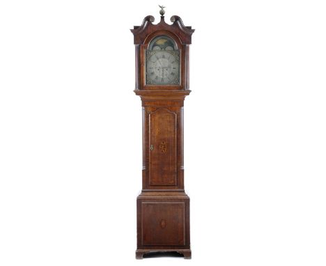 A George III oak and mahogany longcase clock by Thomas Lister of Halifax, the eight day brass movement with four turned pilla